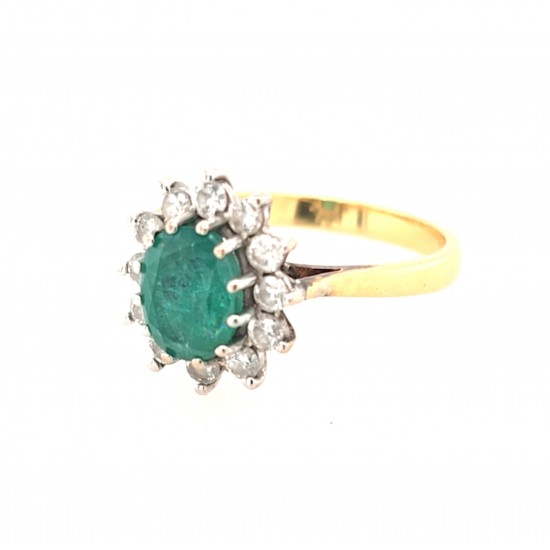 Pre Owned 18ct Emerald and Diamond Cluster Ring ZA818